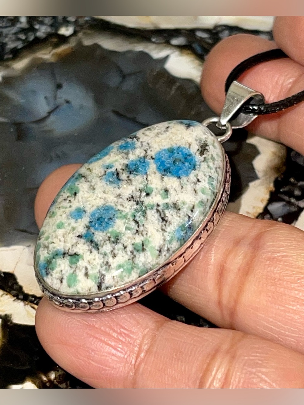 Raindrop K2 Azurite Jasper Pendant 2 1/4”